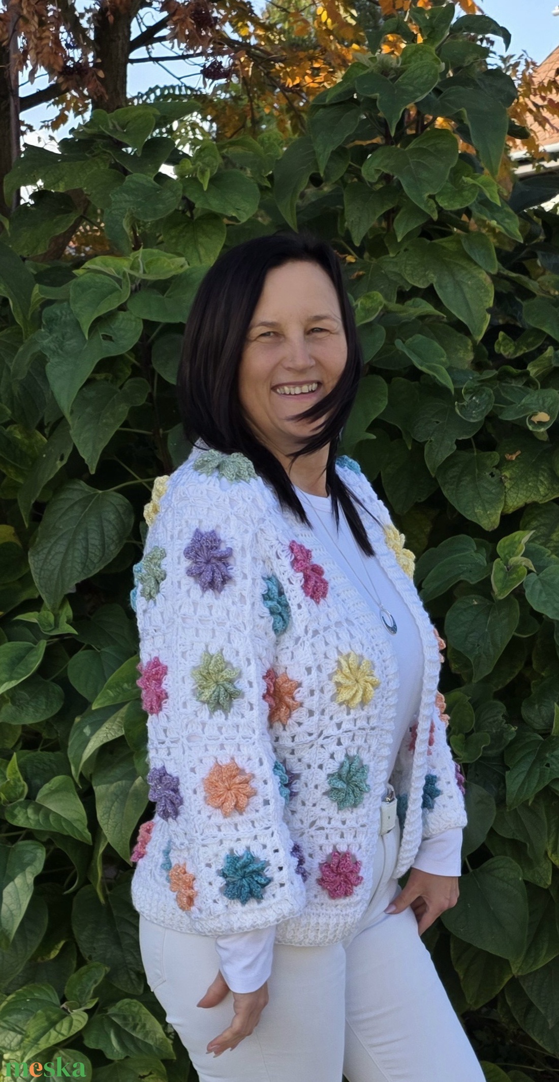 Erka kabátmesek: Pasztellvirág horgolt kabátka, 42-es méret - ruha & divat - női ruha - kabát - Meska.hu