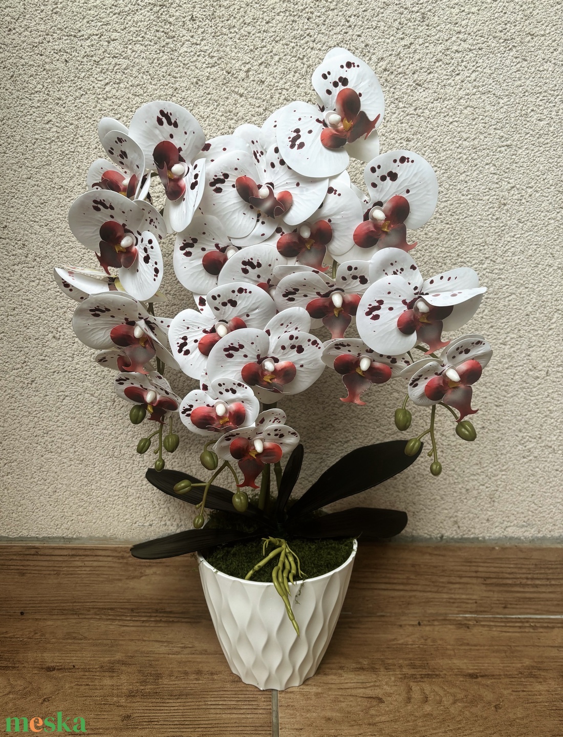Fehér pöttyös mű orchidea virág - otthon & életmód - dekoráció - Meska.hu