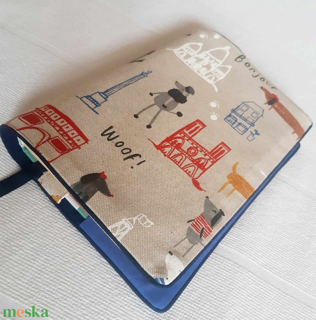 Könyvkabát -Paris, Bonjour, Woof - otthon & életmód - papír, írószer - könyv- és füzetborító - Meska.hu