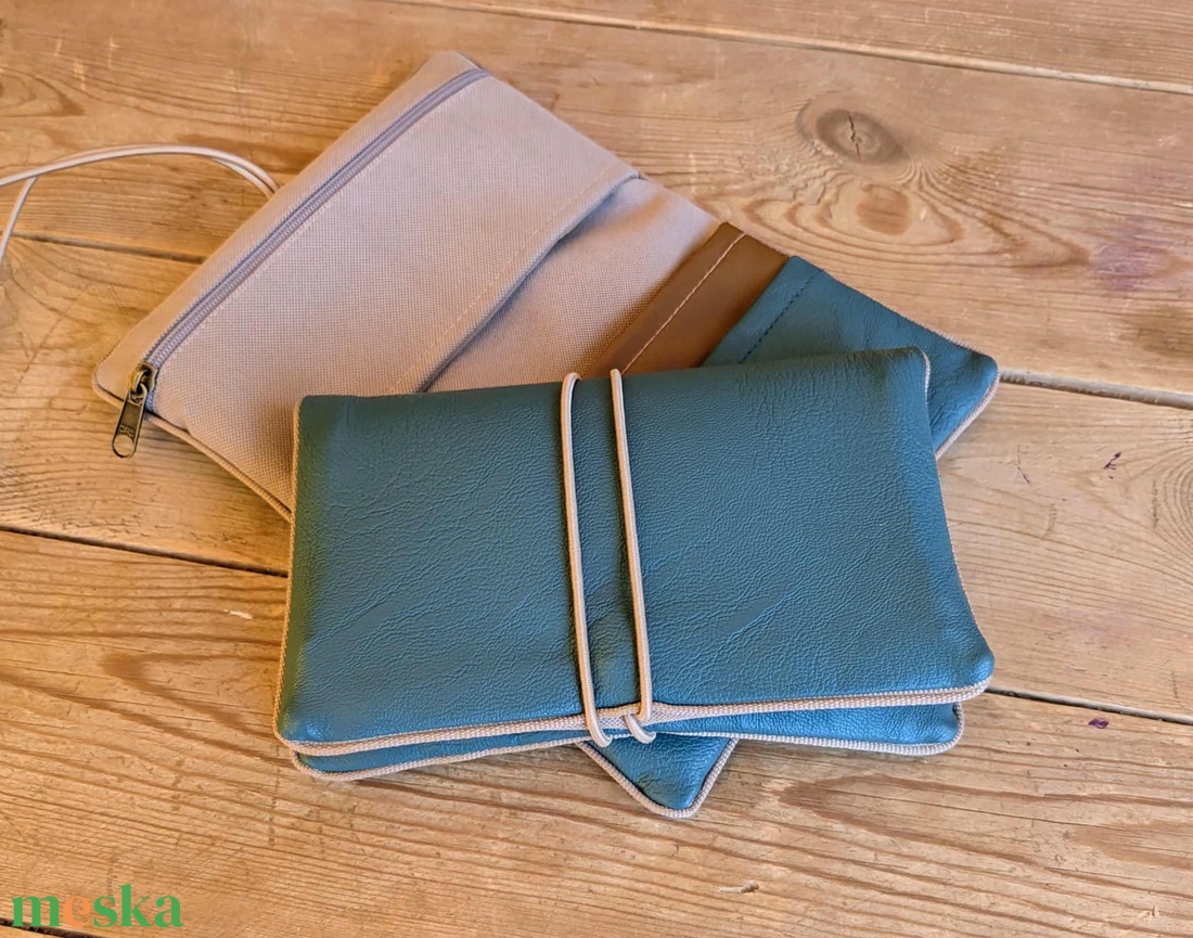 Dohánytasak - türkiz műbőr/ beige - táska & tok - pénztárca & más tok - dohánytasak & szütyő - Meska.hu