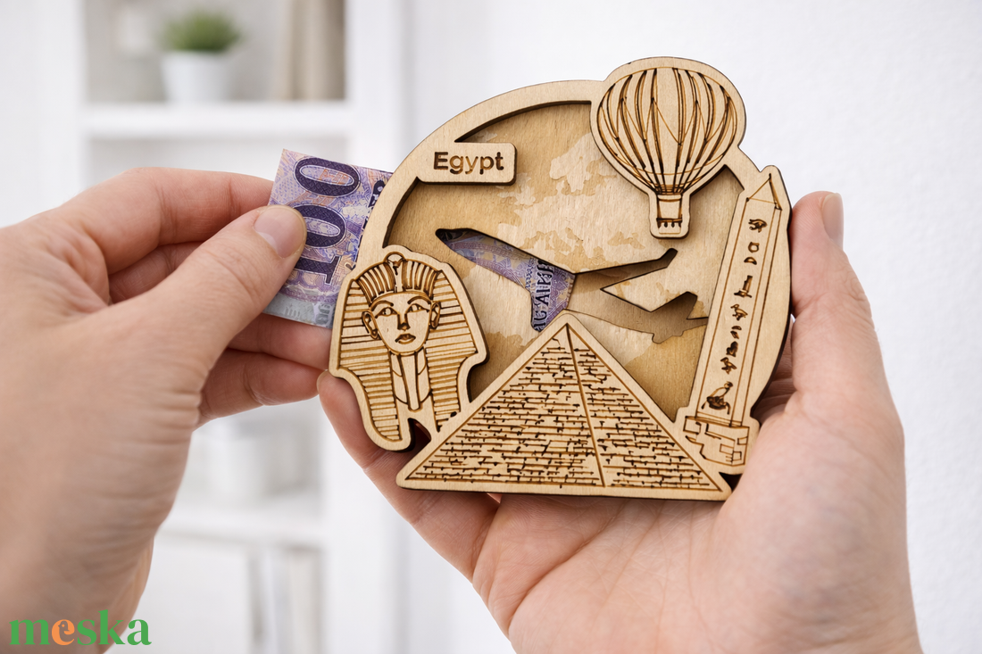 Egyiptom - Utazás tematikájú fa pénzajándék átadó - Pauze Money Gift - otthon & életmód - papír, írószer - ajándékozás kellékei - pénzátadó doboz - Meska.hu
