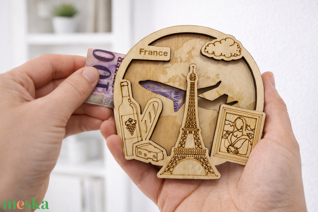 Franciaország - Utazás tematikájú fa pénzajándék átadó - Pauze Money Gift - otthon & életmód - papír, írószer - ajándékozás kellékei - pénzátadó doboz - Meska.hu