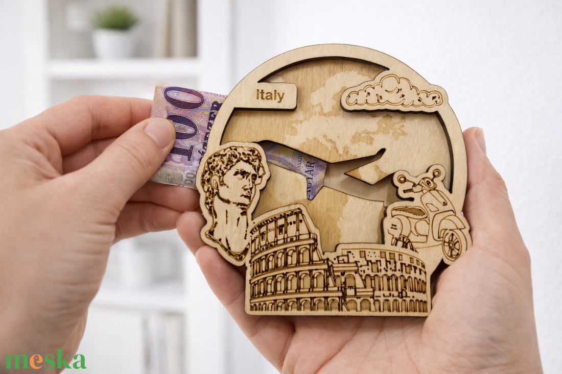 Olaszország - Utazás tematikájú fa pénzajándék átadó - Pauze Money Gift - otthon & életmód - papír, írószer - ajándékozás kellékei - pénzátadó doboz - Meska.hu