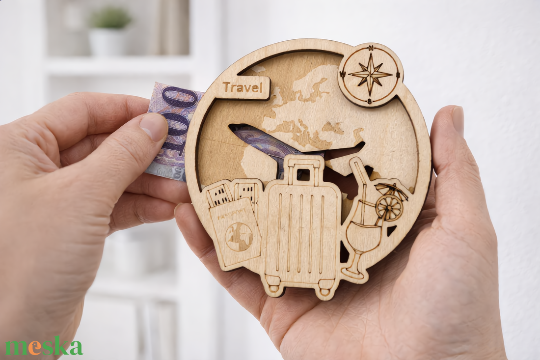 Utazás tematikájú fa pénzajándék átadó - Pauze Money Gift - otthon & életmód - papír, írószer - ajándékozás kellékei - pénzátadó doboz - Meska.hu