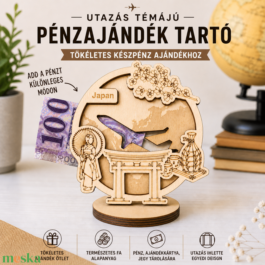 Japán - Utazás tematikájú fa pénzajándék átadó - Pauze Money Gift - otthon & életmód - papír, írószer - ajándékozás kellékei - pénzátadó doboz - Meska.hu
