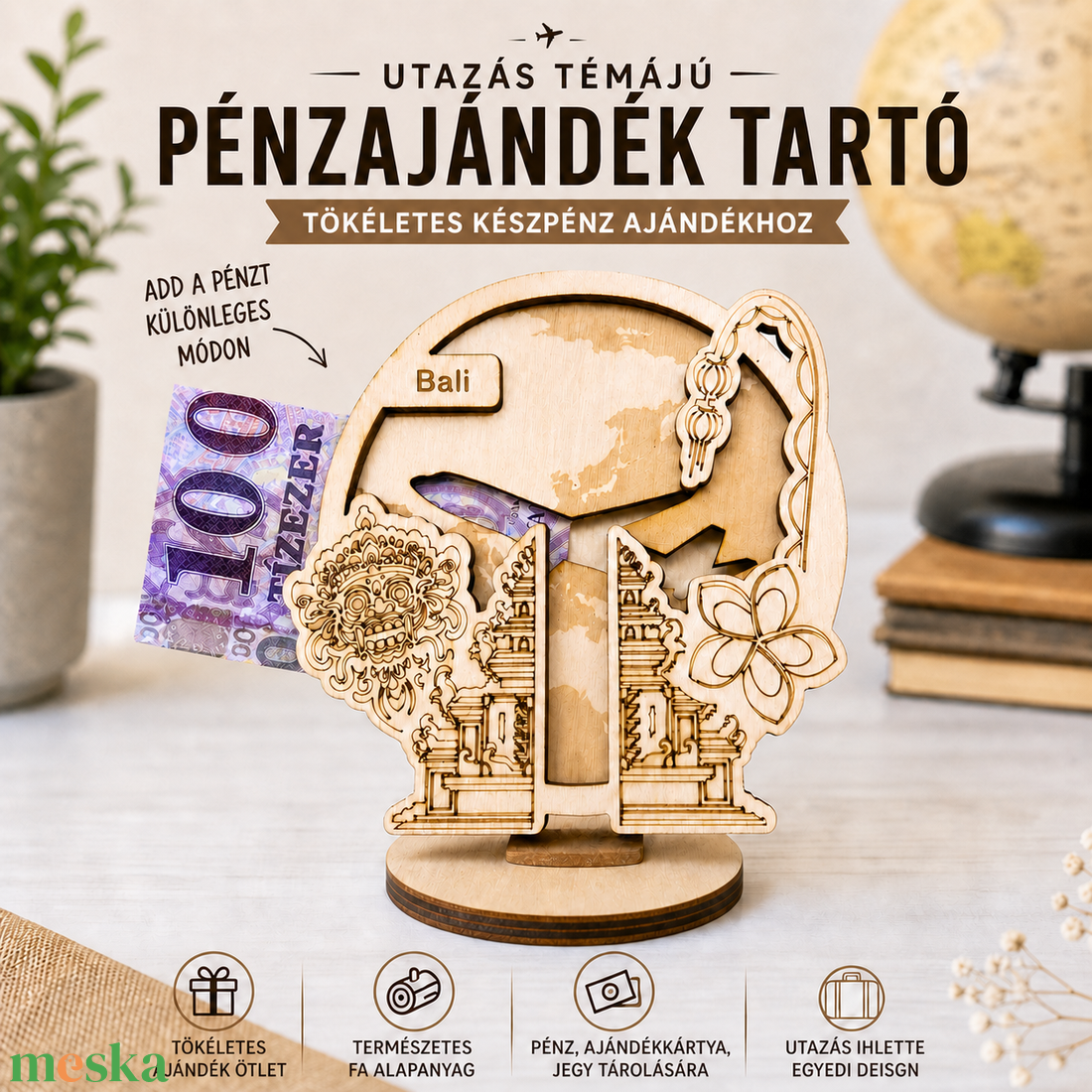 Bali - Utazás tematikájú fa pénzajándék átadó - Pauze Money Gift - otthon & életmód - papír, írószer - ajándékozás kellékei - pénzátadó doboz - Meska.hu