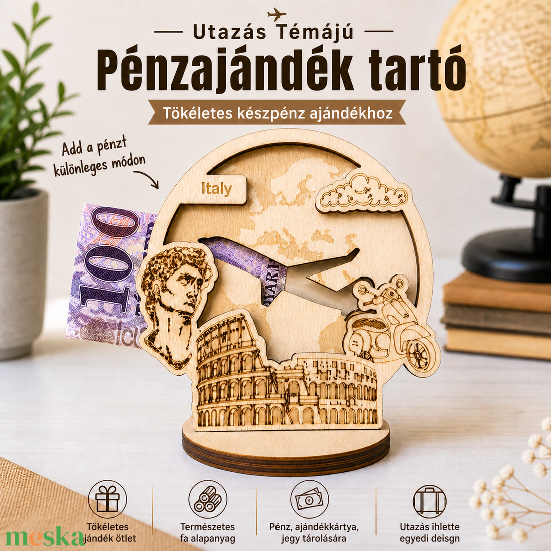 Olaszország - Utazás tematikájú fa pénzajándék átadó - Pauze Money Gift - otthon & életmód - papír, írószer - ajándékozás kellékei - pénzátadó doboz - Meska.hu