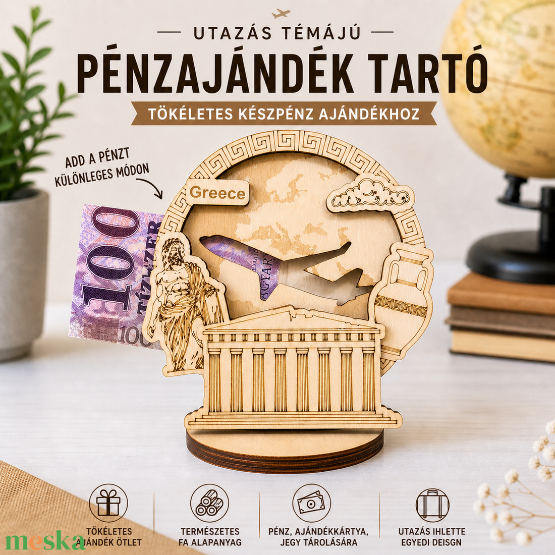 Görögország - Utazás tematikájú fa pénzajándék átadó - Pauze Money Gift - otthon & életmód - papír, írószer - ajándékozás kellékei - pénzátadó doboz - Meska.hu