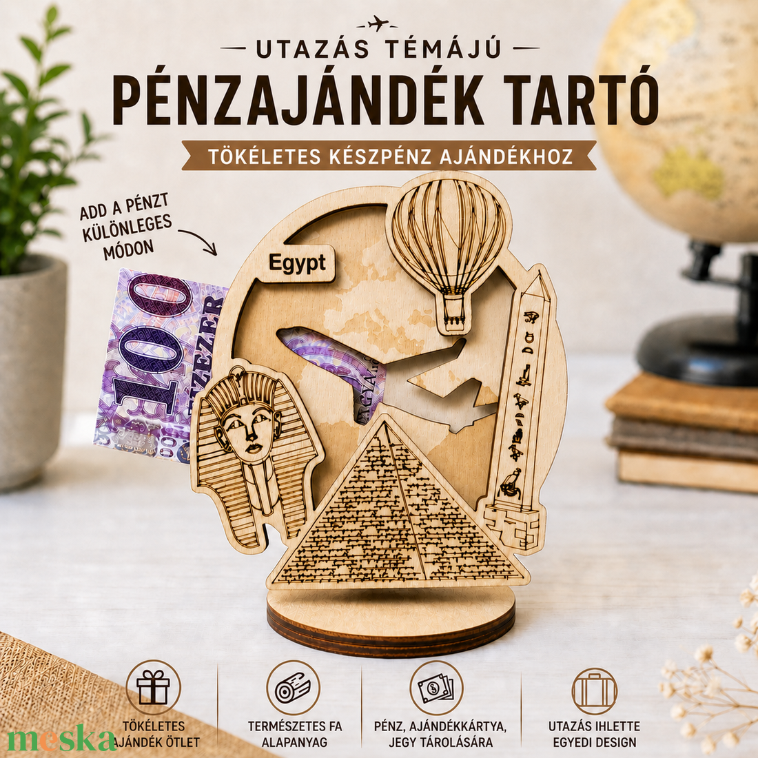 Egyiptom - Utazás tematikájú fa pénzajándék átadó - Pauze Money Gift - otthon & életmód - papír, írószer - ajándékozás kellékei - pénzátadó doboz - Meska.hu