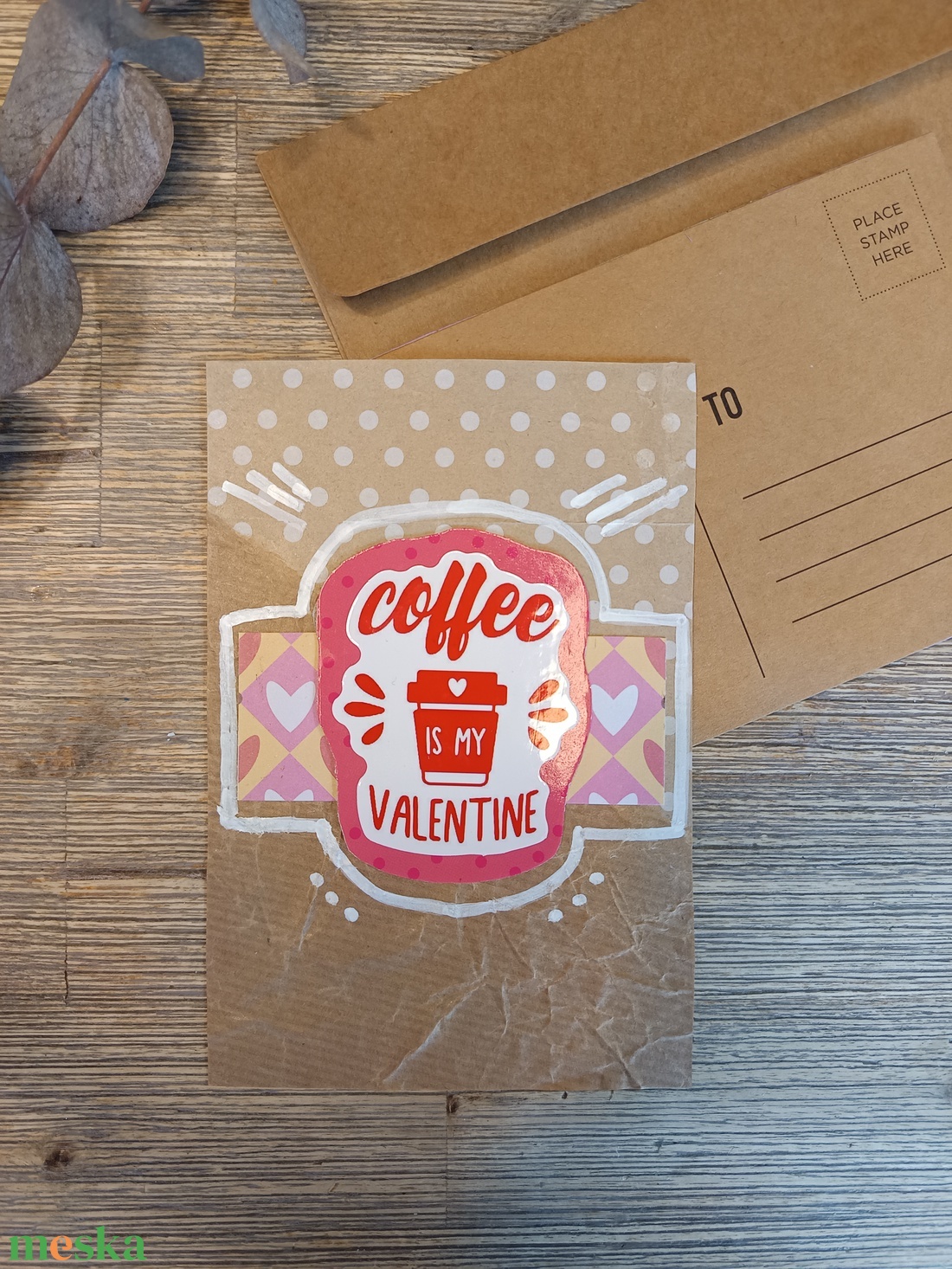 Egyedi képeslap kollázs technikával - Coffee is my Valentine  - otthon & életmód - papír, írószer - ajándékozás kellékei - képeslap, üdvözlőlap - Meska.hu