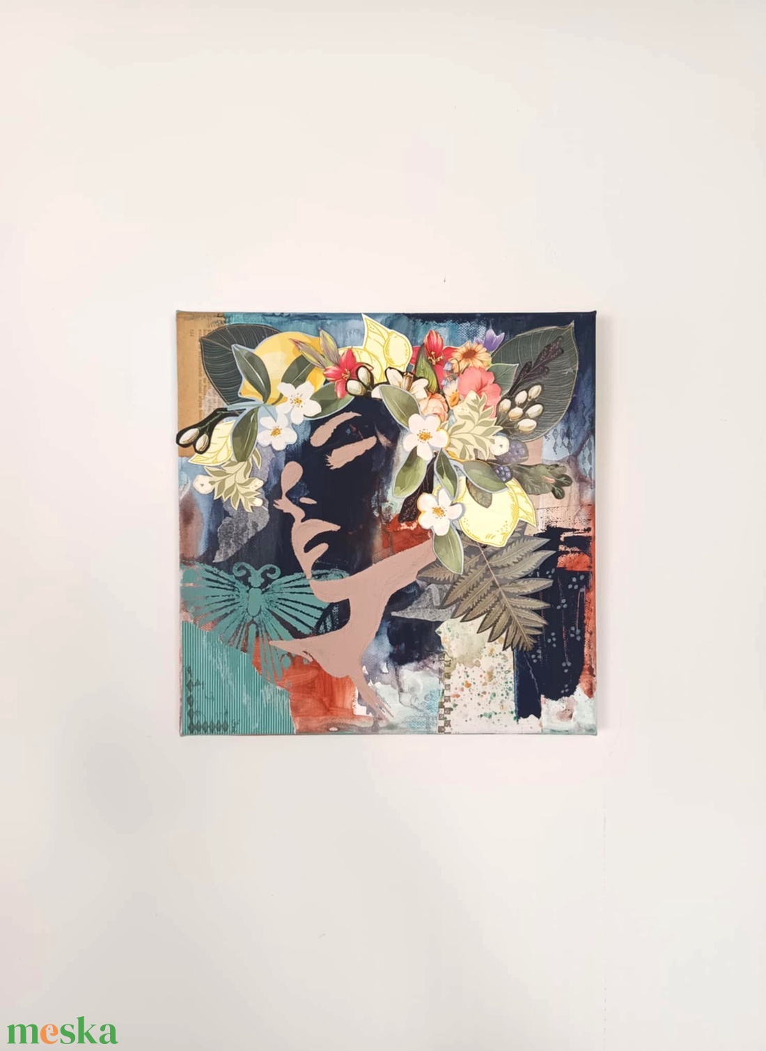 Amikor a gondolat kivirágzik - Falikép, kollázs 30x30 cm - otthon & életmód - dekoráció - kép & falikép - vászonkép - Meska.hu