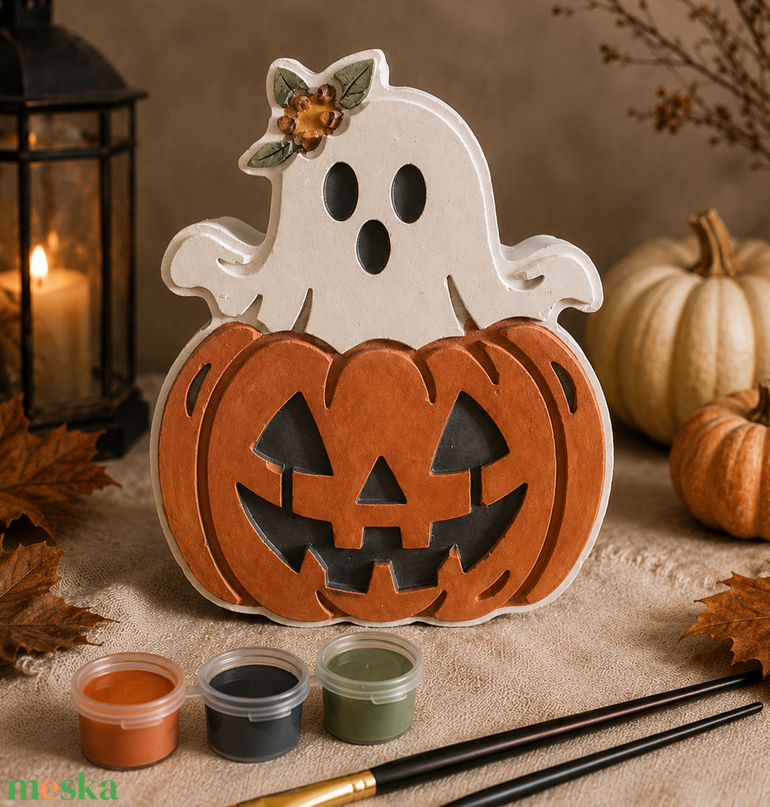 Halloween festőszett � tökbe bújt szellem, kézzel öntött gipszfigura - diy (csináld magad) - egységcsomag - Meska.hu