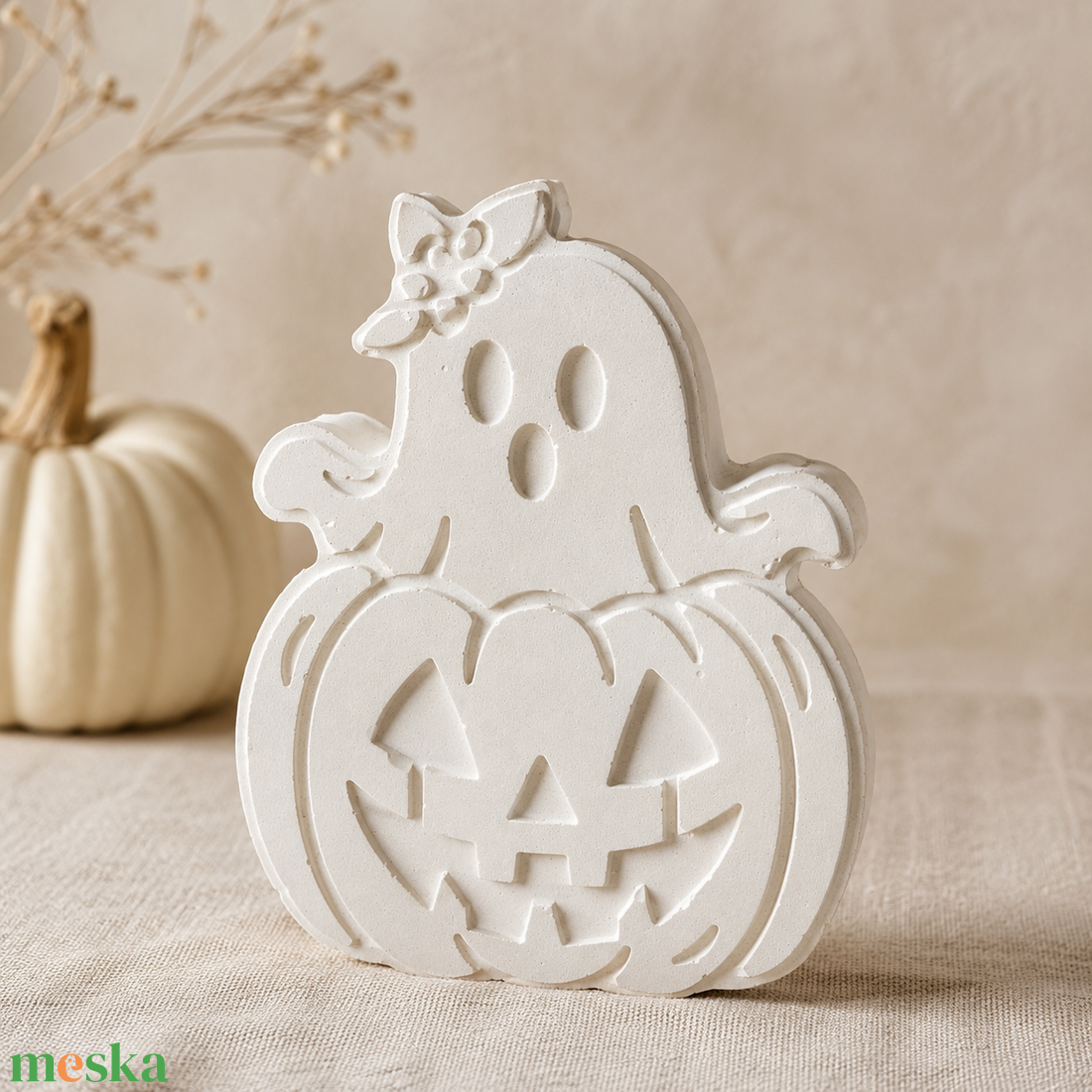 Halloween festőszett � tökbe bújt szellem, kézzel öntött gipszfigura - diy (csináld magad) - egységcsomag - Meska.hu