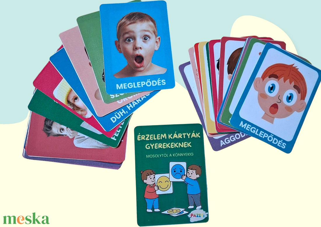Érzelem kártyák gyerekeknek-  Fejlesztő kártyajáték az érzelmi intelligencia növelésére - játék & sport - készségfejlesztő és logikai játék - oktató játékok - Meska.hu