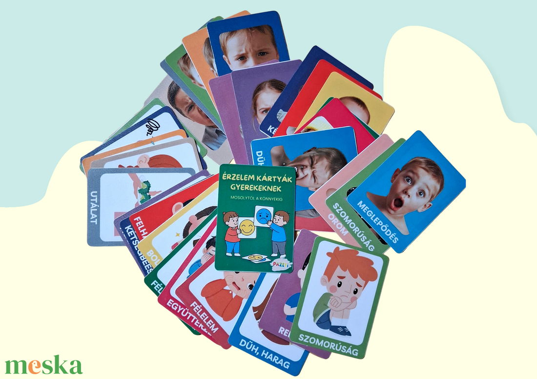 Érzelem kártyák gyerekeknek-  Fejlesztő kártyajáték az érzelmi intelligencia növelésére - játék & sport - készségfejlesztő és logikai játék - oktató játékok - Meska.hu