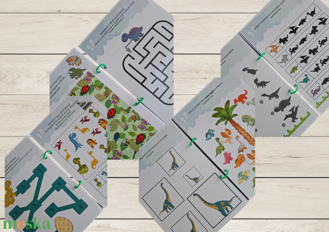 Dínó kaland  Fejlesztő játékos csendeskönyv 4-7 éveseknek - játék & sport - készségfejlesztő és logikai játék - oktató játékok - Meska.hu