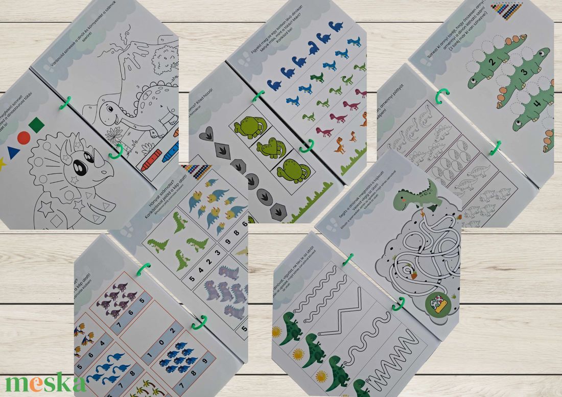 Dínó kaland  Fejlesztő játékos csendeskönyv 4-7 éveseknek - játék & sport - készségfejlesztő és logikai játék - oktató játékok - Meska.hu