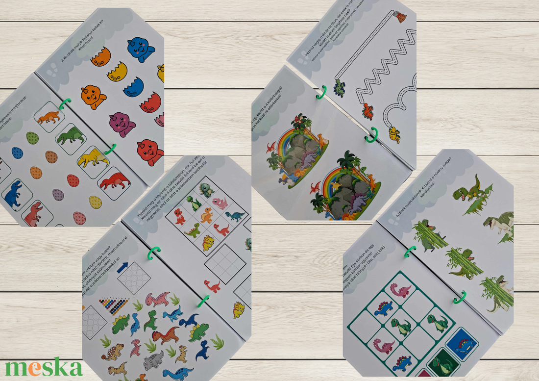 Dínó kaland  Fejlesztő játékos csendeskönyv 4-7 éveseknek - játék & sport - készségfejlesztő és logikai játék - oktató játékok - Meska.hu