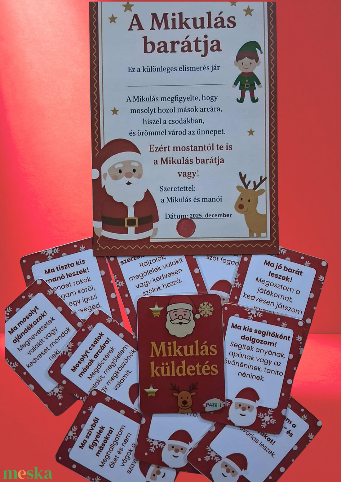 Mikulás küldetés  Érzelmi és szociális készségeket fejlesztő kártyajáték - karácsony - mikulás - mikulás ajándékok - Meska.hu