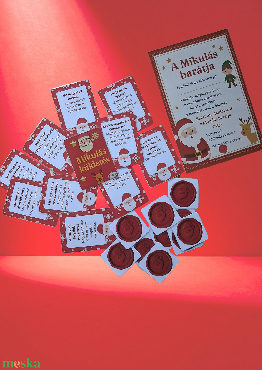 Mikulás küldetés  Érzelmi és szociális készségeket fejlesztő kártyajáték - karácsony - mikulás - mikulás ajándékok - Meska.hu