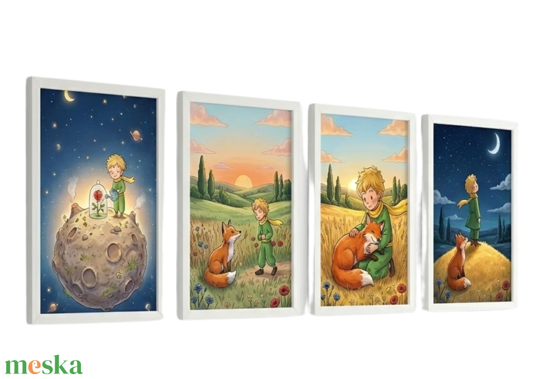 A kis herceg � 4 darabos falikép sorozat, mesés illusztráció - baba - mama - babaszoba dekoráció - babaposzter - Meska.hu