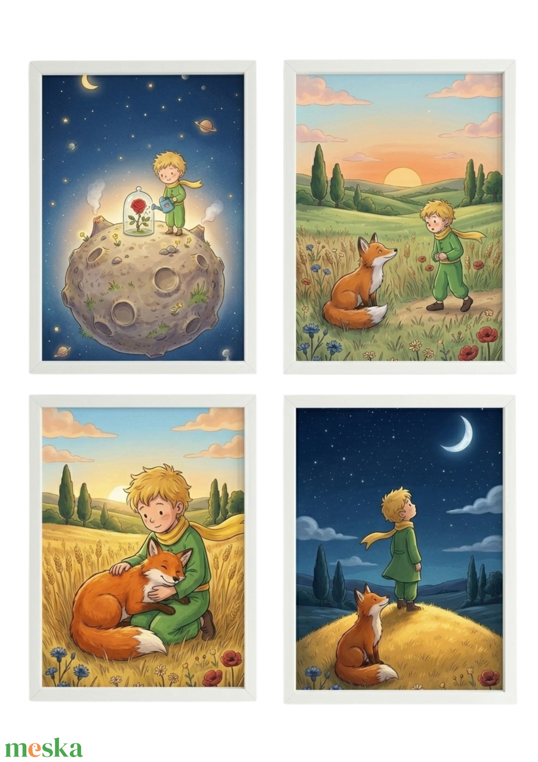 A kis herceg � 4 darabos falikép sorozat, mesés illusztráció - baba - mama - babaszoba dekoráció - babaposzter - Meska.hu