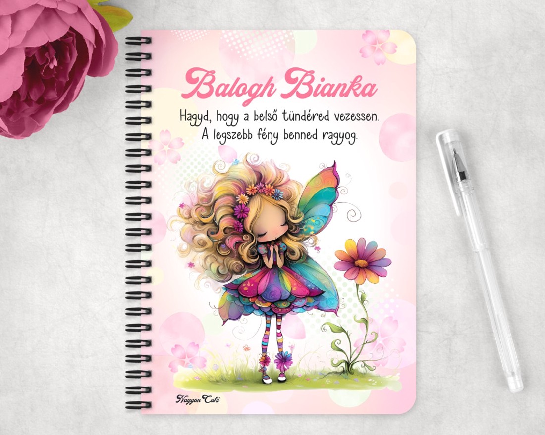 Személyre szabható - Cuki virág tündér mintás A5-ös füzet - otthon & életmód - papír, írószer - jegyzetfüzet & napló - Meska.hu