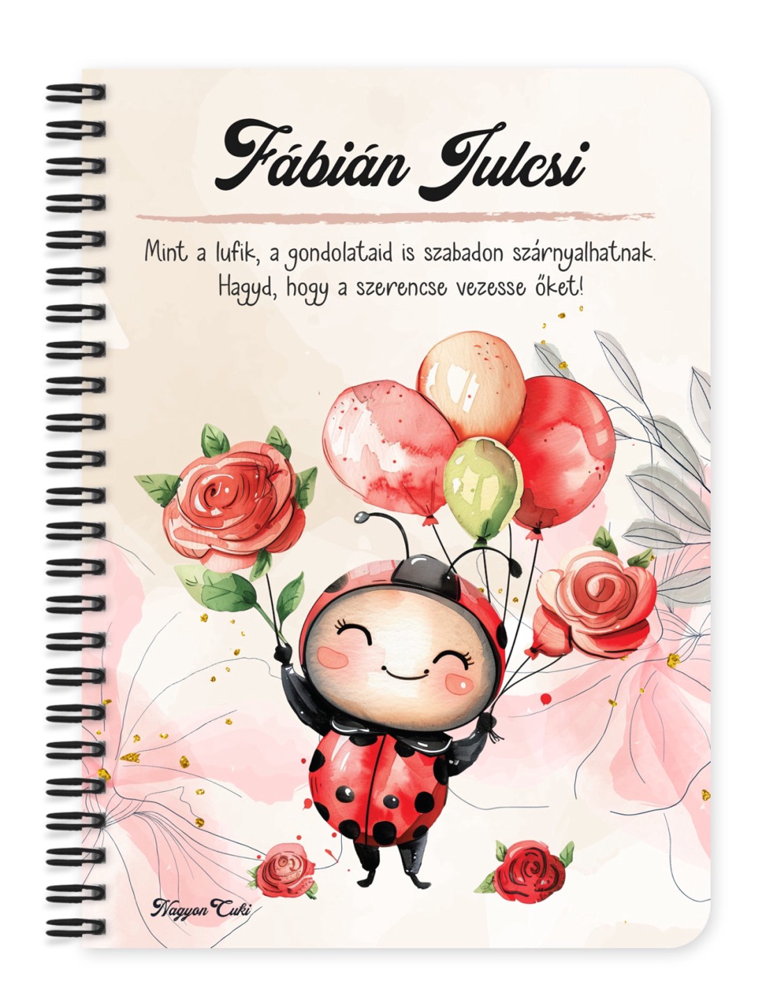 Személyre szabható - Lufis katica mintás A6-os füzet - otthon & életmód - papír, írószer - jegyzetfüzet & napló - Meska.hu