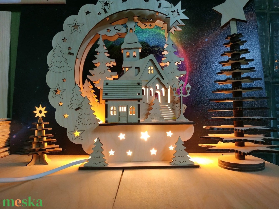 Havas téli 3D tájkép, LED világítással - karácsony - adventi díszek - adventi asztaldísz - Meska.hu