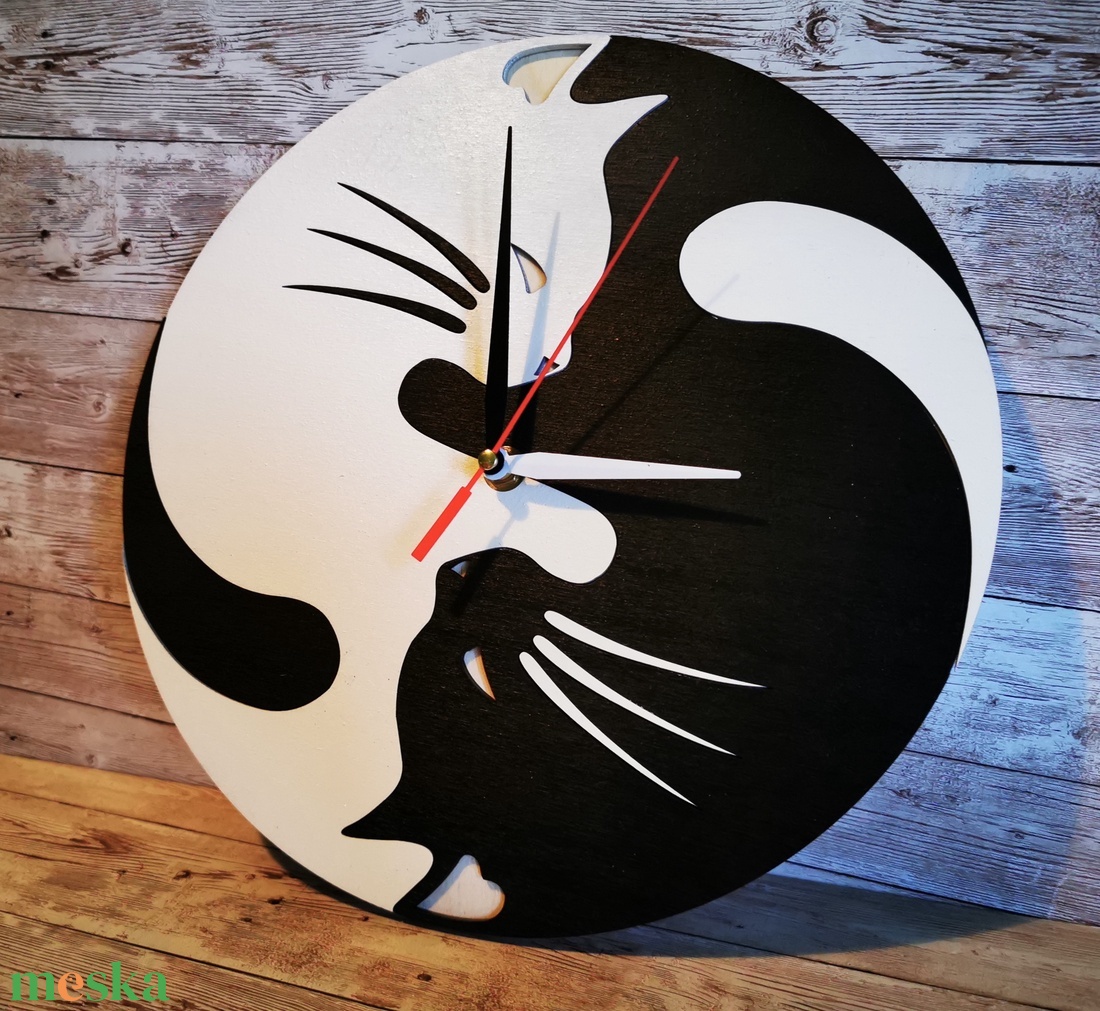 Cica yin yang óra - otthon & életmód - dekoráció - fali és függő dekoráció - falióra & óra - Meska.hu