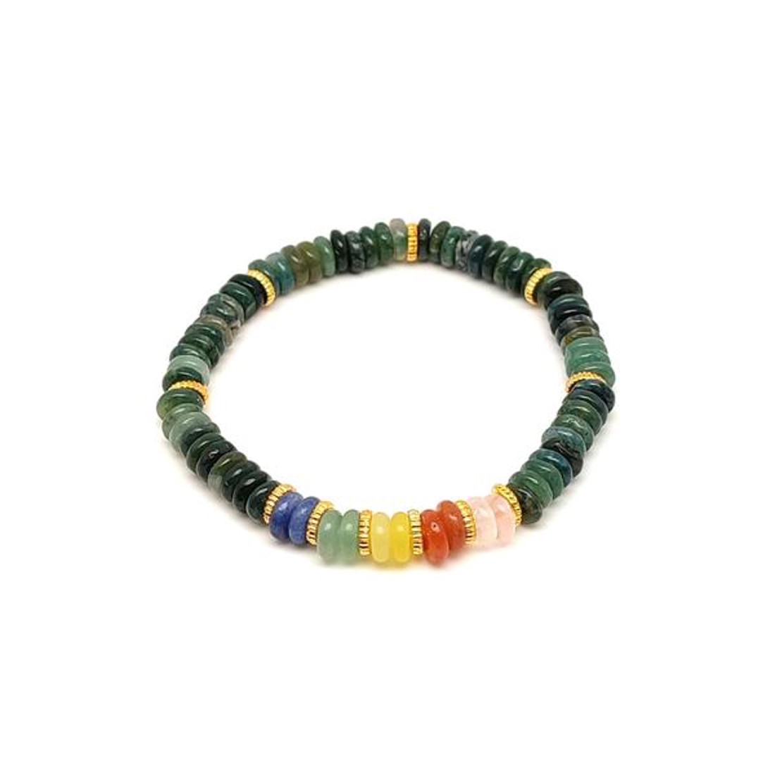 Achát moha ásvány karkötő 5 korong köves díszítéssel 62 mm - ékszer - karkötő - ásványkarkötő - Meska.hu