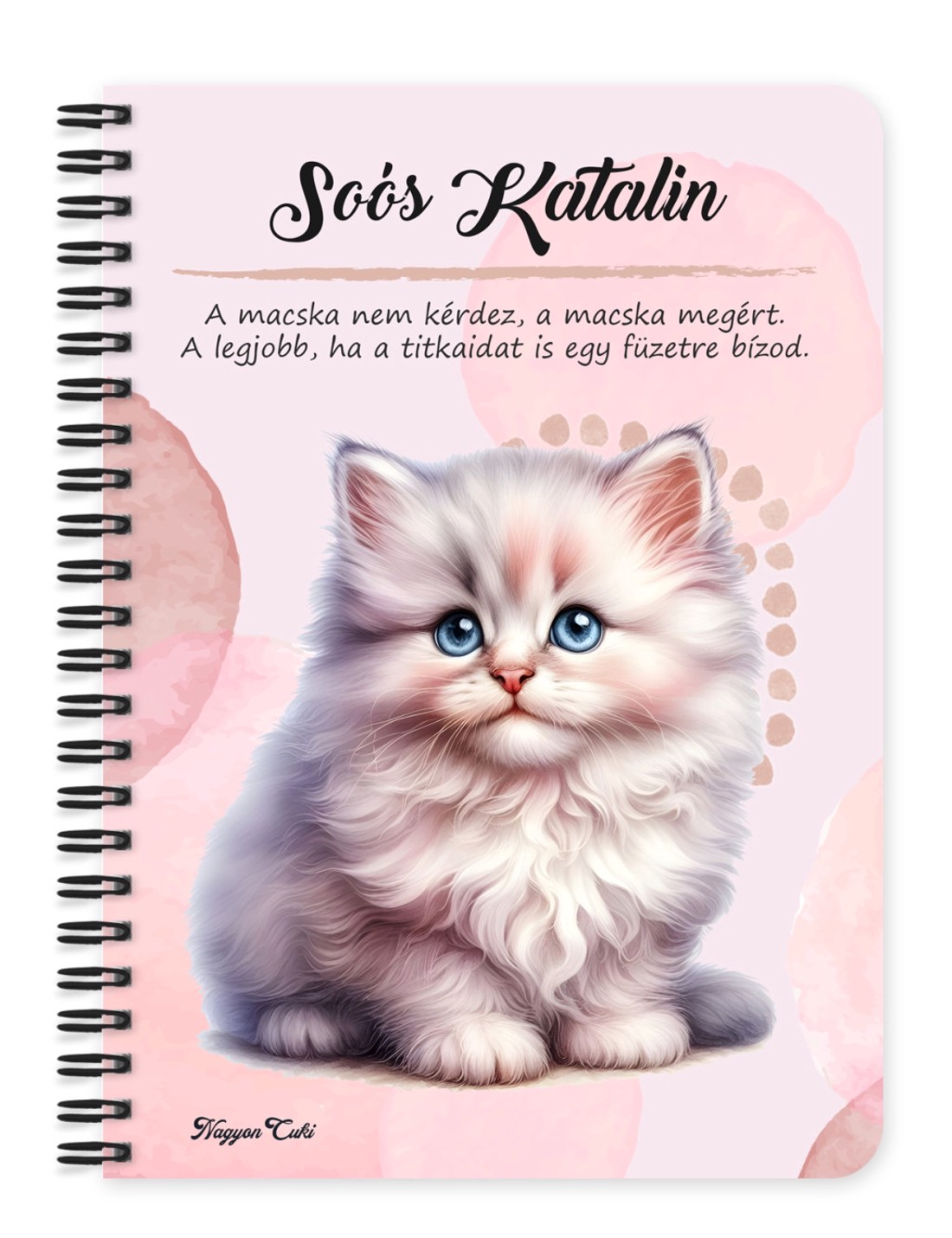 Személyre szabható - Fehér hosszúszőrű cuki cicus mintás A6-os füzet - otthon & életmód - papír, írószer - jegyzetfüzet & napló - Meska.hu
