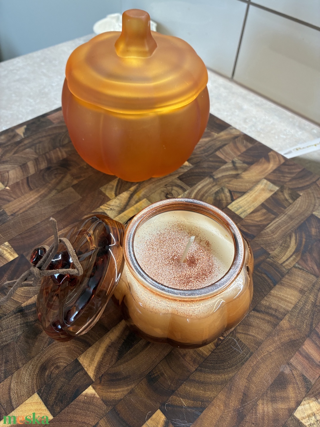 Pumpkin spice illatú szójaviasz gyertya különleges üvegben ( 150 ml) - otthon & életmód - gyertya, illat, aroma - gyertya - Meska.hu
