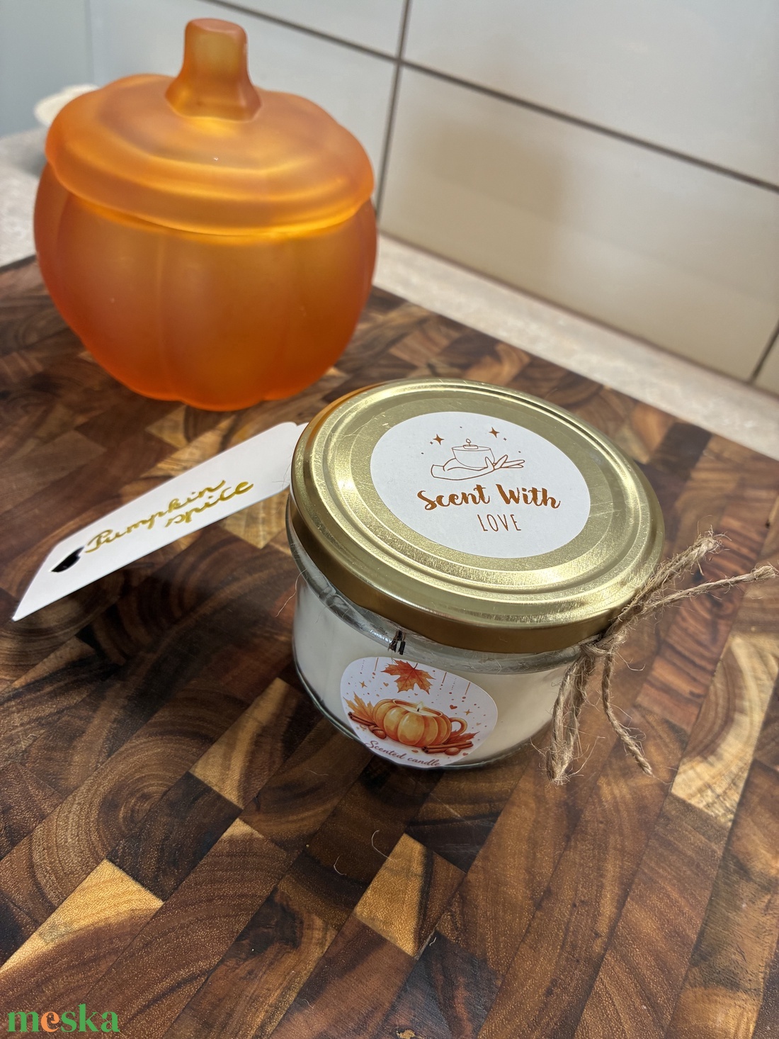 Pumpkin spice illatú szójaviasz gyertya (200 ml) - otthon & életmód - gyertya, illat, aroma - gyertya - Meska.hu
