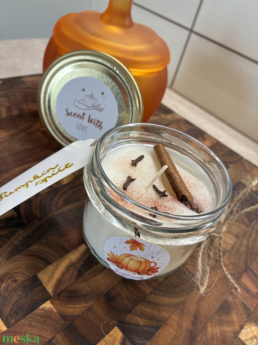 Pumpkin spice illatú szójaviasz gyertya (200 ml) - otthon & életmód - gyertya, illat, aroma - gyertya - Meska.hu