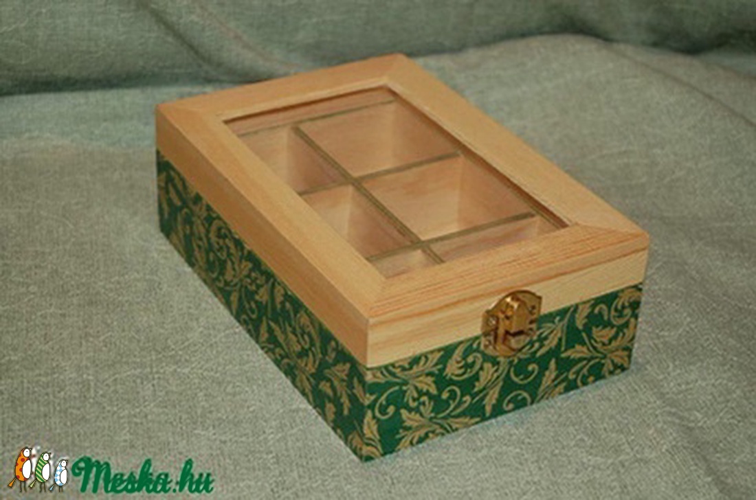 Teás doboz zöld-arany barokkos mintával - otthon & lakás - konyhafelszerelés, tálalás - Meska.hu