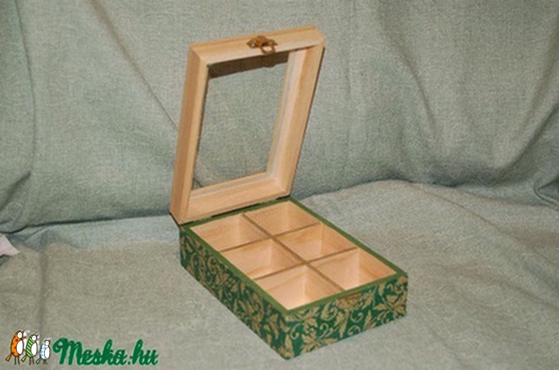 Teás doboz zöld-arany barokkos mintával - otthon & lakás - konyhafelszerelés, tálalás - Meska.hu