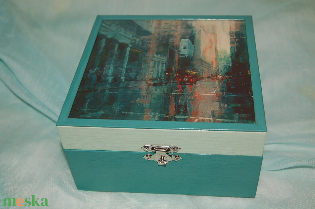 Teás doboz - Város esőben 4 rekeszes - otthon & életmód - tárolás & rendszerezés - doboz - Meska.hu