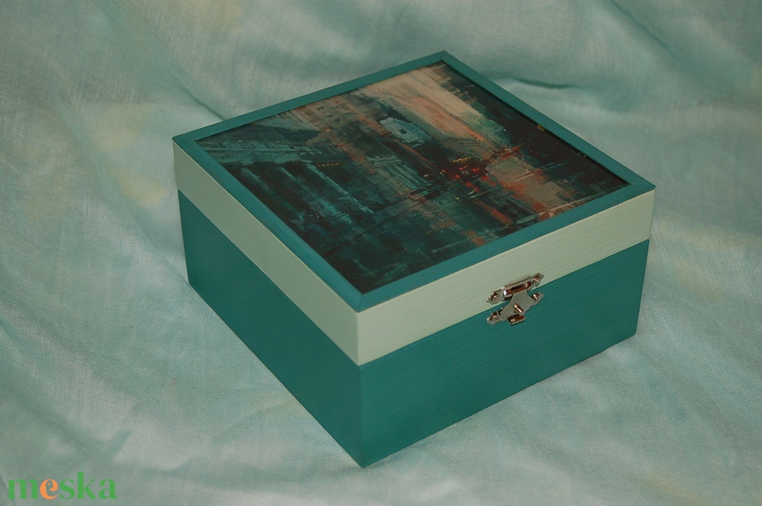 Teás doboz - Város esőben 4 rekeszes - otthon & életmód - tárolás & rendszerezés - doboz - Meska.hu