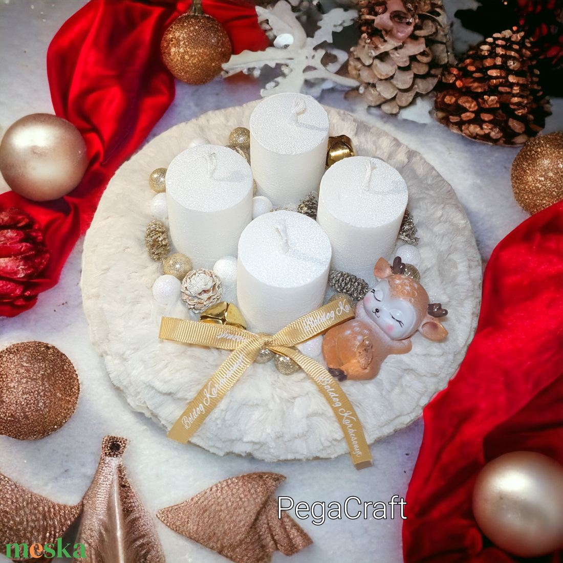 Szarvasos cuki adventi koszorú - karácsony - adventi díszek - adventi koszorú - Meska.hu