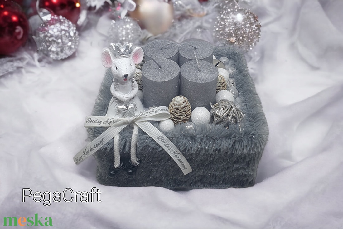 Egeres ezüst -fehér adventi box - karácsony - adventi díszek - adventi koszorú - Meska.hu