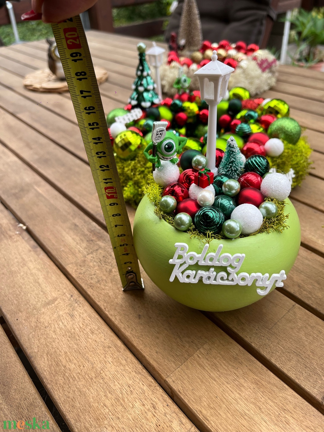 Szörny Rt. figurával  karácsonyi asztaldísz - karácsony - adventi díszek - adventi koszorú - Meska.hu