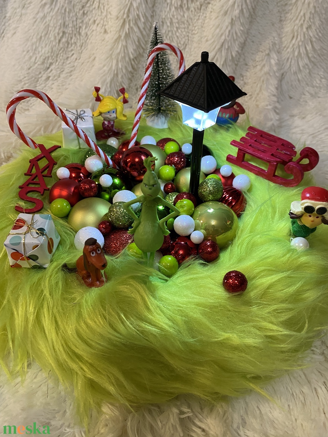 Grincs Karácsonyi asztaldisz koszorú  - karácsony - adventi díszek - adventi koszorú - Meska.hu