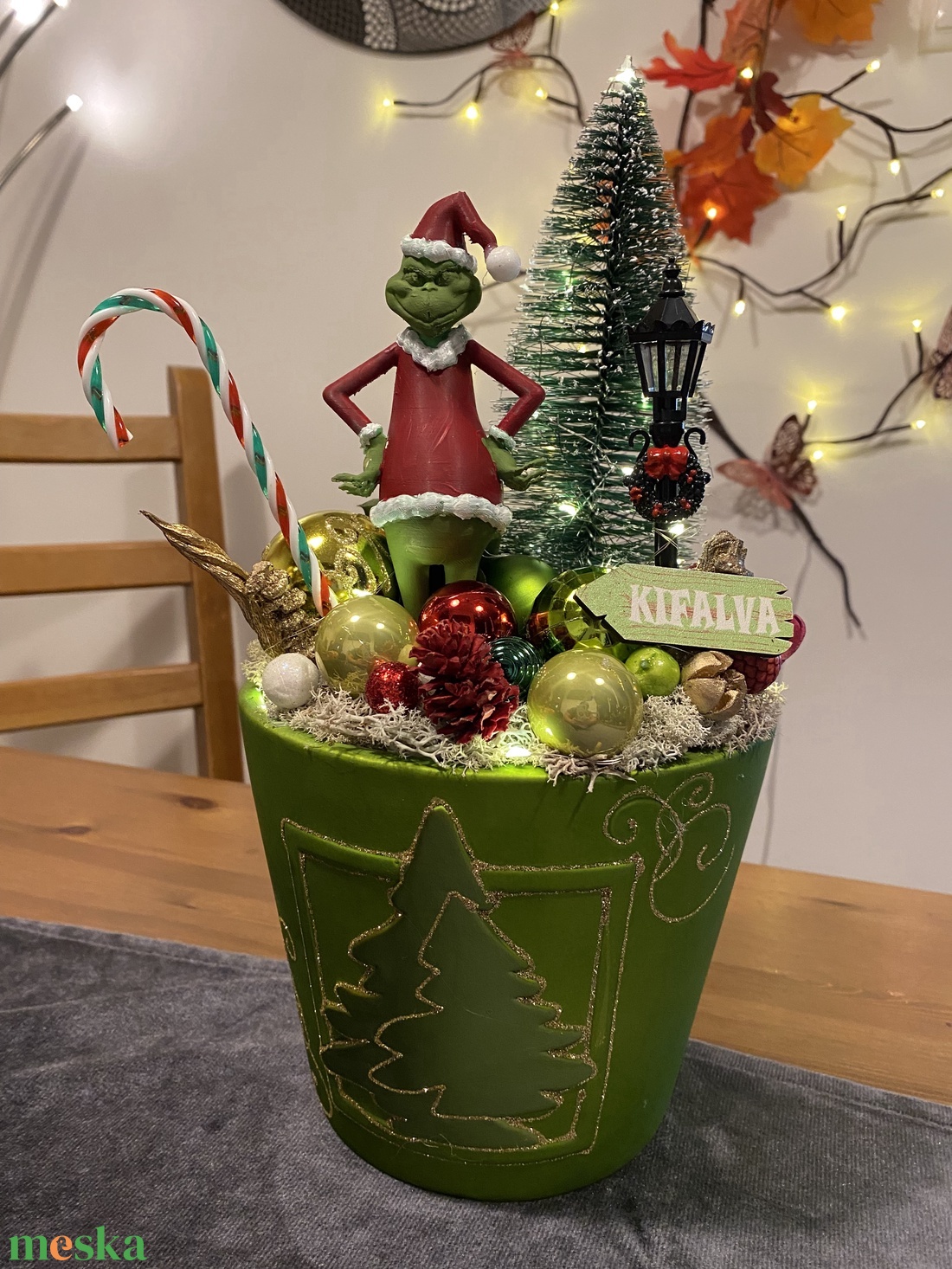 Grincs karácsonyi asztaldiísz - karácsony - adventi díszek - adventi koszorú - Meska.hu