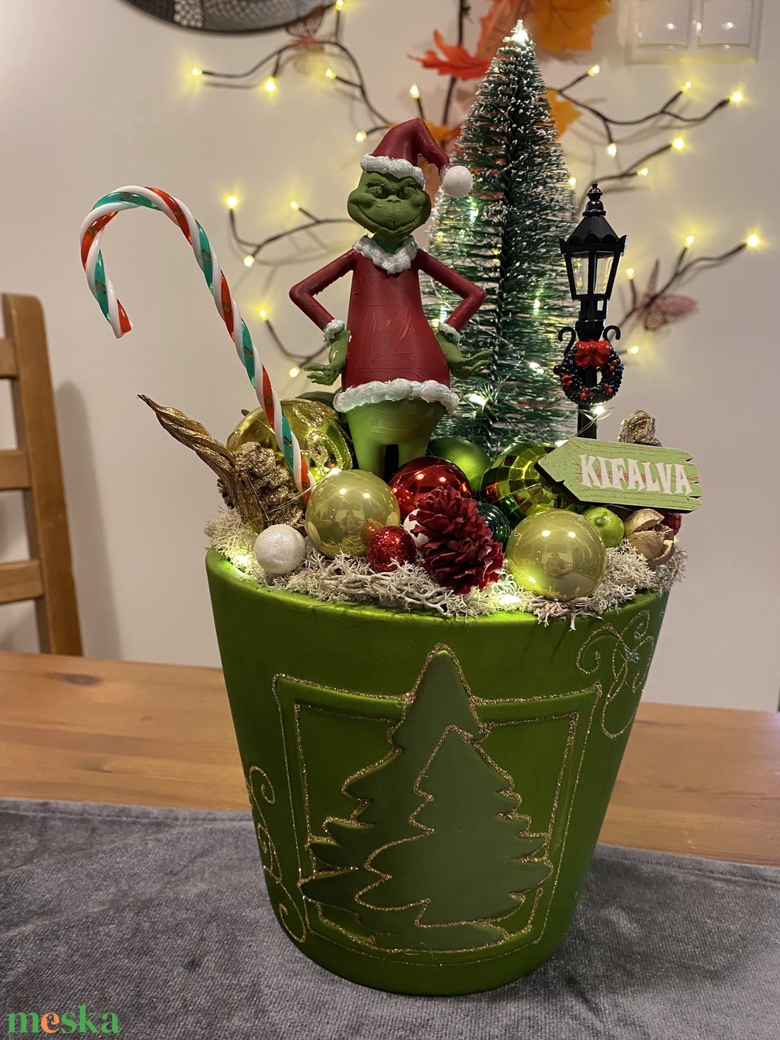 Grincs karácsonyi asztaldiísz - karácsony - adventi díszek - adventi koszorú - Meska.hu