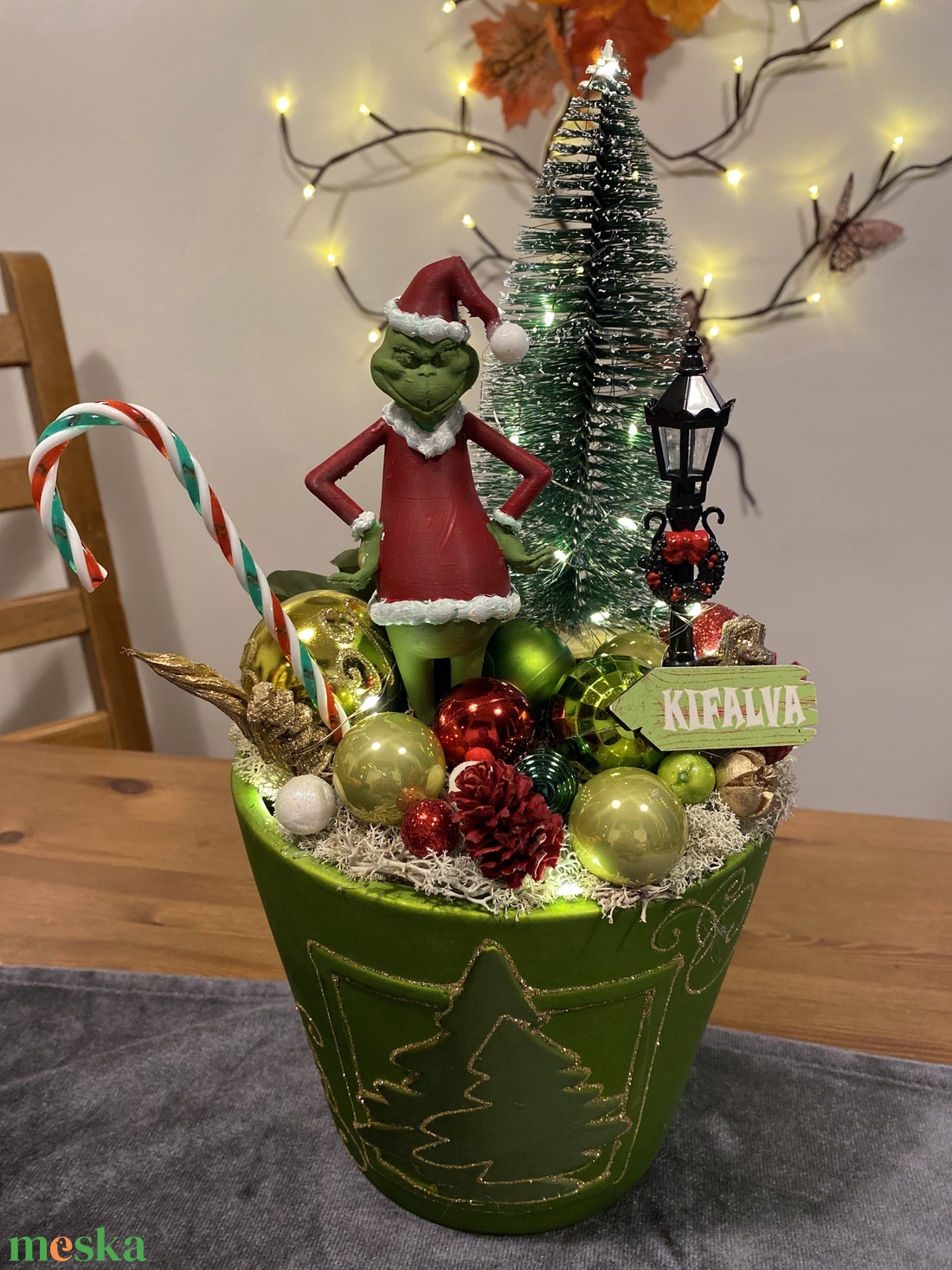 Grincs karácsonyi asztaldiísz - karácsony - adventi díszek - adventi koszorú - Meska.hu