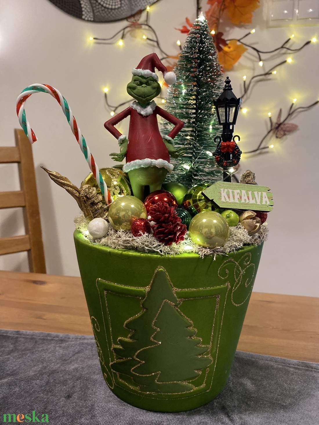 Grincs karácsonyi asztaldiísz - karácsony - adventi díszek - adventi koszorú - Meska.hu