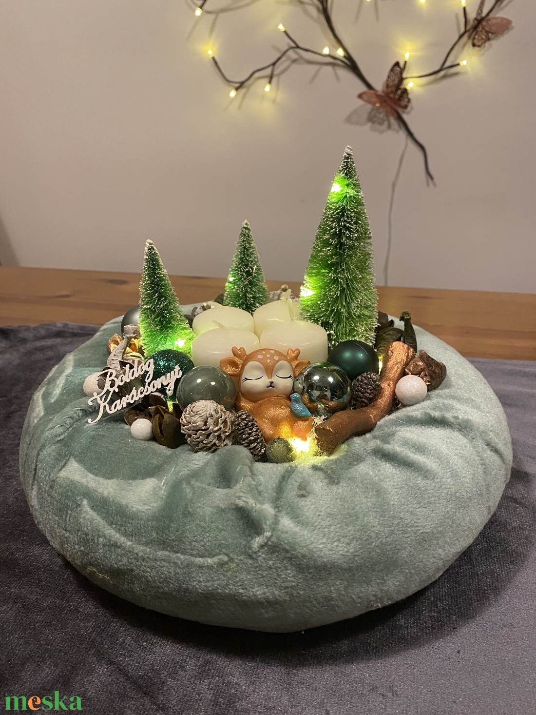 Karácsonyi advent  asztal disz  - karácsony - adventi díszek - adventi koszorú - Meska.hu