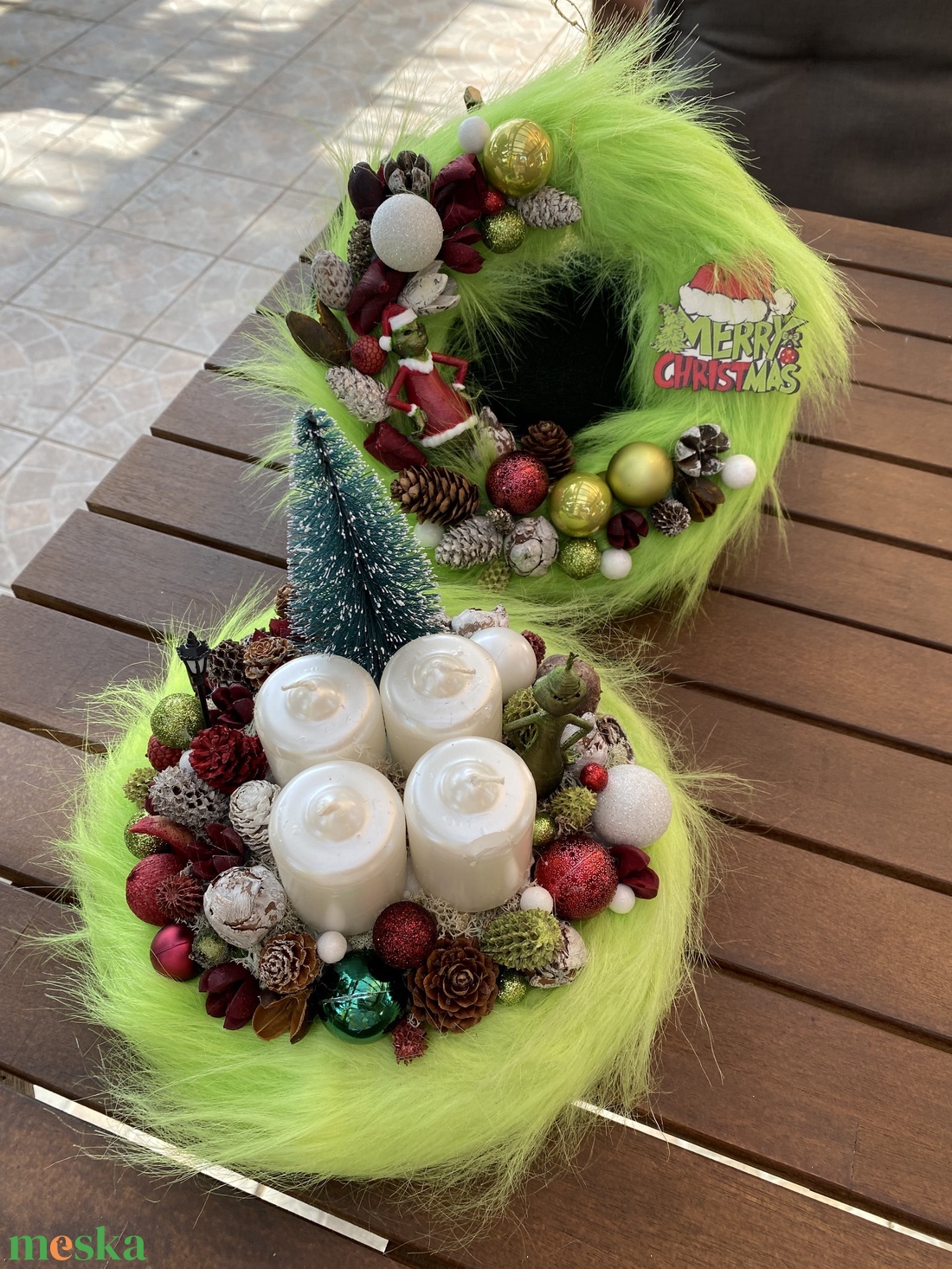 Grincs Karácsony ajtó és advent koszorú  - karácsony - karácsonyi lakásdekoráció - karácsonyfadíszek - Meska.hu