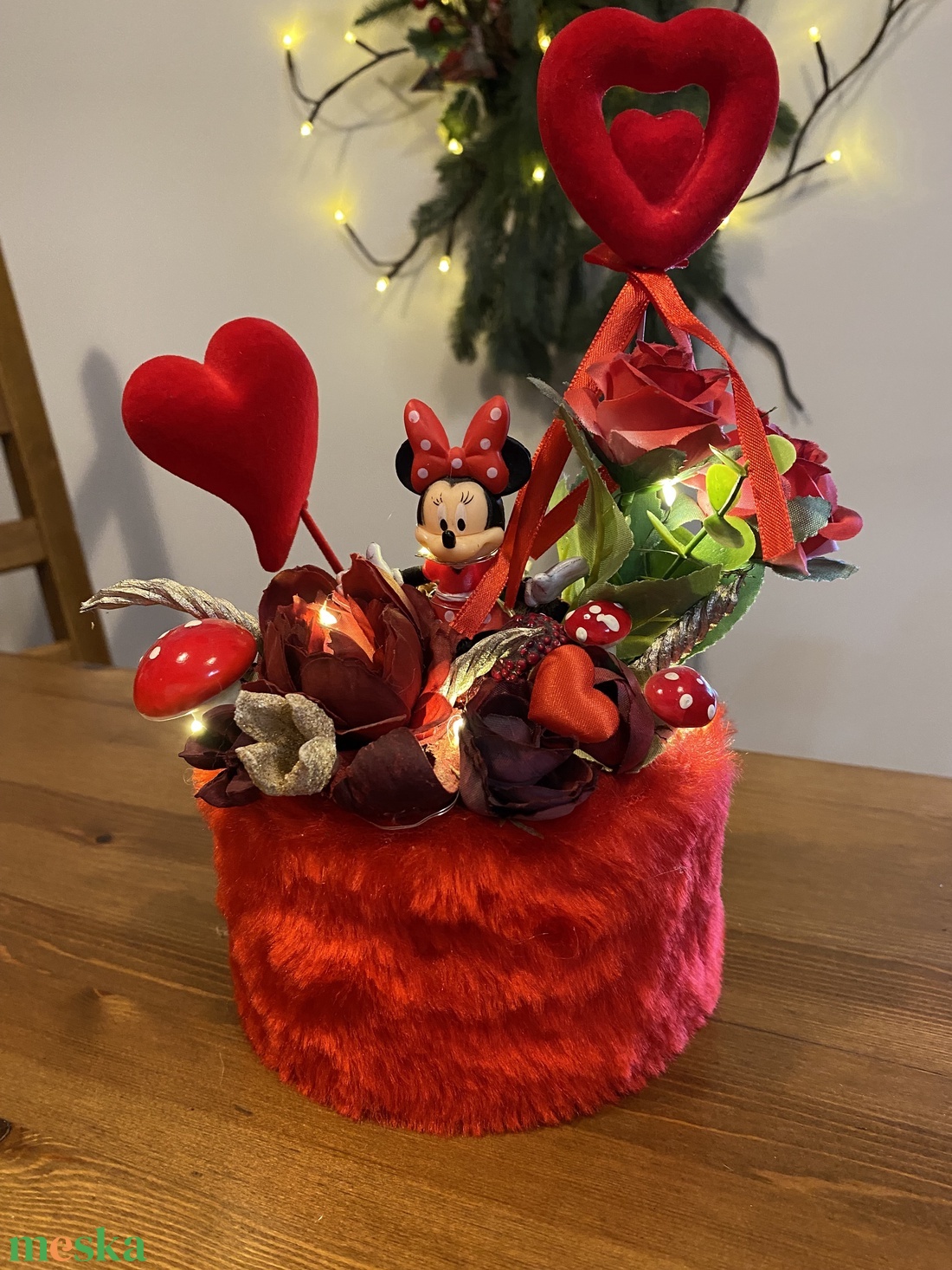 Disney Minnie Valentin  asztal disz  - otthon & életmód - virágdekoráció - virágdíszek - asztali virágdísz - Meska.hu